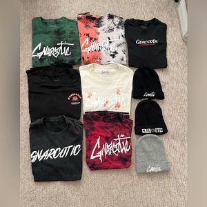 Lot of Gnarcotic Shirts (7) and beanies (4)